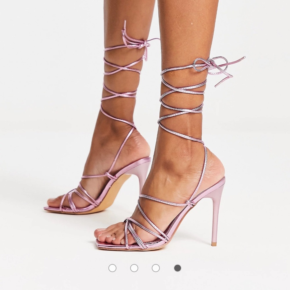 Truffle Collection tie leg stilletto heeled sandals with square toe in pink